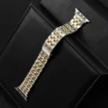 Two-tone stainless steel 5-bead watch band with deployment clasp compatible with smart watches. - Silver and Gold