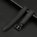 Universal replacement black leather watch strap with quick release spring bars and metal buckle. - 20mm / Black Buckle - Black with Black Stitching