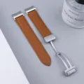Brown litchi pattern leather watch strap with silver magnetic folding clasp for smart watch - Watch 6 / Dark Brown With Silver Buckle