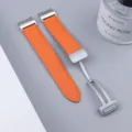 Orange Leather Watch Strap with Magnetic Folding Clasp for Smartwatch Replacement Accessories - Watch 6 / Orange Silver Buckle