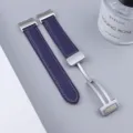 Purple litchi leather watch strap with silver folding magnetic clasp for smart watch band - Watch 6 / Midnight Blue with Silver Buckle