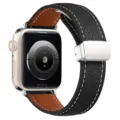 Cinturino in pelle per Apple Watch con fibbia pieghevole magnetica, motivo litchi nero e marrone. - 42/44/45/49mm / Cinturino Nero Fibbia Argento