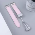Pink litchi pattern leather watch strap with magnetic folding buckle for smart watch replacement. - Watch 6 / Pink With Silver Buckle
