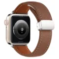 Cinturino per orologio in pelle marrone con fibbia magnetica pieghevole, motivo litchi. - 42/44/45/49mm / Cinturino Marrone Fibbia Argento