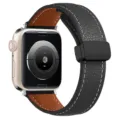 Cinturino per orologio in pelle con fibbia magnetica pieghevole stile litchi chic - Nero Con Chiusura Nera