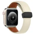Cinturino per orologio in pelle beige con fibbia pieghevole magnetica per smartwatch vari. - Bianco Fibbia Nero