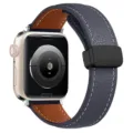 Cinturino per orologio in pelle con fibbia magnetica pieghevole compatibile Apple Watch 8 - Blu notte con fibbia nera