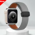 Elegante cinturino di ricambio in pelle grigia per Apple Watch con chiusura magnetica sicura. - Grigio con fibbia nera