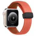 Cinturino in pelle compatibile con Apple Watch, motivo litchi arancione con fibbia magnetica. - Arancione Fibbia Nera
