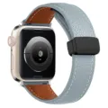 Cinturino di ricambio in pelle con chiusura pieghevole magnetica sicura per smartwatch, grigio. - Blu grigiastro con fibbia nera