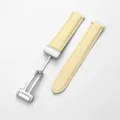 Cinturino per orologio in pelle beige con fibbia deployante in metallo argentato. - 20mm / Bianco Sporco Fibbia Argentata