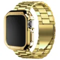 Gold stainless steel link bracelet band and protective case compatible with Apple Watch - 49mm / Gold