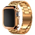 Rose gold metal strap and protective case compatible with Apple Watch Ultra series accessory. - 49mm / Rose Gold