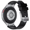 Silikon Uhrenarmband fuer Samsung Galaxy Watch 4 5 6 mit Metallanschluss und robuster Schnalle. - Watch 4/5/6 / Silber-Schwarz