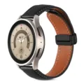 Smartwatch con cinturino in pelle bicolore, esterno nero, interno marrone, chiusura deployante - 20mm / Nero Con Chiusura Nera