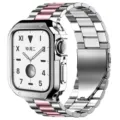 Cinturino in metallo di acciaio inossidabile con custodia compatibile Apple Watch Ultra 8 7 - Argento e Rosa