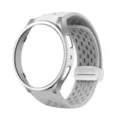 Silicone strap and PC case set for Samsung Watch 6 in white and silver, magnetic clasp. - Gray