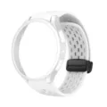 White silicone perforated watch strap and hollow PC case set compatible with smart watch - White Black Buckle