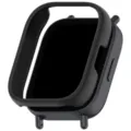 Zwarte PC beschermhoes met uitsparing voor smartwatch, detailweergave van bumper accessoire. - Zwart