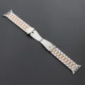 Bracelet de montre en acier inoxydable métal compatible avec Apple Watch argent et or rose. - Ton argent et or rose