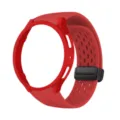 Red silicone mesh watch strap and hollow PC case set with magnetic folding buckle for smart watch - Red Black Buckle