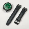Silicone leather watch strap for Samsung Galaxy watch, black replacement band and dial. - General Purpose / Black With Black Stitching