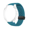 Silicone breathable watch strap with magnetic folding clasp and PC hollow case for Samsung Watch 6 - Transparent Rock Blue with Black Buckle