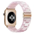 Pink resin replacement watch strap band compatible with Apple Watch 38mm rose gold metal clasp. - Pink