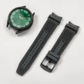 Silicone leather watch strap with orange stitching compatible with Samsung Galaxy Watch. - General Purpose / Black With Orange Thread