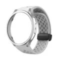 White silicone perforated watch strap and silver hollow case set compatible with Galaxy Watch. - Grey with Black Buckle