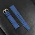 Blauwe lederen horlogeband met roestvrijstalen gesp en snelontgrendelingspennen voor horloges. - Blauw Zilveren Gesp