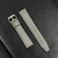 Grijs lederen horlogebandje als vervanging met zilveren gesp voor universele smartwatches. - Grijs met zilveren gesp