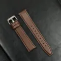 Vervangend bruin leren horlogebandje met metalen gesp en snelsluiting voor horloges. - Donkerbruin met zilveren gesp