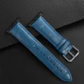 Blauwe lederen horlogeband met zilveren gesp en zwarte connectoren voor smartwatch - Blauw met zwarte adapters