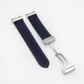 Cinturino per orologio in pelle blu con grana litchi e fibbia deployante magnetica argentata, elegante. - Blu notte con fibbia argento