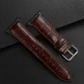 Donkerbruine krokodillenpatroon lederen horlogeband vervanging compatibel met apple watch ultra - Bruin met zwarte adapters