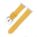Detailansicht des gelben Crazy-Horse-Lederarmbands mit silberner Metallschnalle und Adapter. - Khakifarbenes Karo Silberschnalle