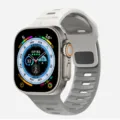 Silicone watch strap replacement compatible with Apple watch Ultra, breathable sports band. - White+Grey