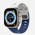 Silicone watch band for Apple Watch Ultra, replacement sport strap in white and blue colors. - White and Midnight Blue