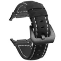Black genuine leather watch strap with white stitching and black buckle for smartwatch. - Black With Black Clasp