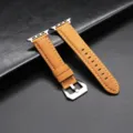 Bruine lederen horlogeband met witte stiksels en zilverkleurige doornsluiting reserve. - 38/40/41mm / Zilveren Gesp Khaki