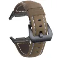 Replacement brown leather watch strap with black buckle and connectors for smart watch style. - Dark Brown with Black Buckle