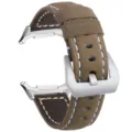Brown crazy horse leather watch strap featuring silver buckle and white stitching variant. - Dark Brown With Silver Buckle