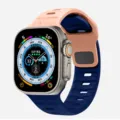 Silicone watch strap and smartwatch combo with pink and blue wave design for daily sports use. - Pink and Midnight Blue