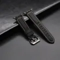 Zwarte lederen vervangingsband passend voor Apple Watch 8 7 6 5 4 3 SE, met gesp. - Zwarte Gesp Zwarte Riem
