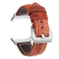 Braunes Crazy Horse Leder Uhrenarmband Ersatzarmband mit robuster Edelstahlschnalle. - Rot mit silberner Schnalle
