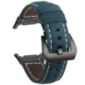 Dunkelblaues echtes Vintage Lederarmband mit weissen Naehten und einer schwarzen Metallschnalle. - Blau mit schwarzer Schnalle