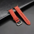 Rode lederen vervangend horlogebandje compatibel met Apple Watch, mooie stiksels. - Rode band met zwarte gesp