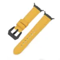 Gelbes ledernes Ersatz-Uhrenarmband mit schwarzer Metallschnalle und Adaptern für Smartwatch. - Khaki mit schwarzer Schnalle