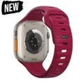 Burgundy silicone sports watch strap compatible with Apple Watch Ultra, breathable band. - Burgundy